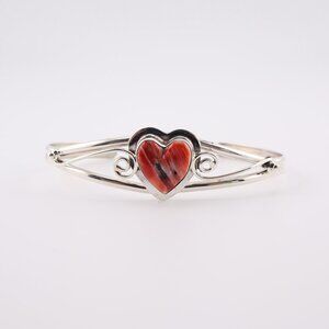 Navajo Heart Orange Spiny Oyster Cuff Bracelet Sterling Silver Signed Sz 6.5in.*